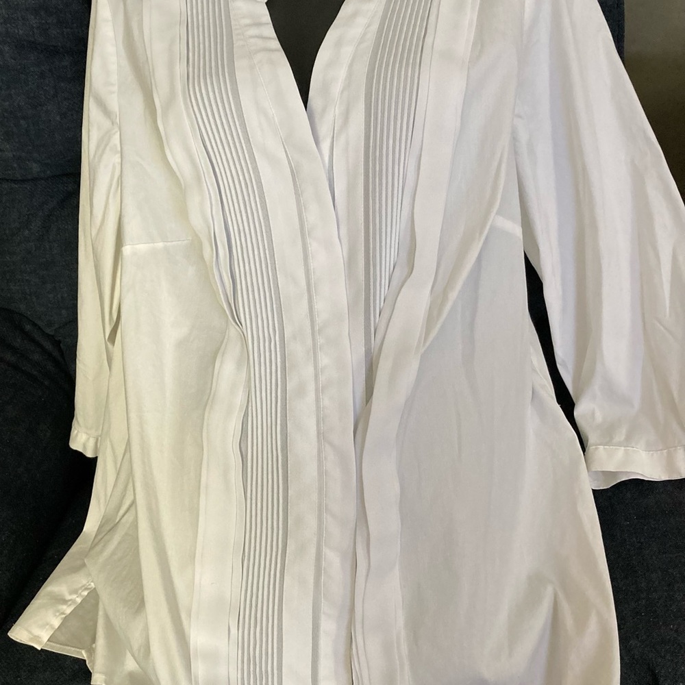 Alfani White pin tuck Tunic Blouse Silky Cotton Blend